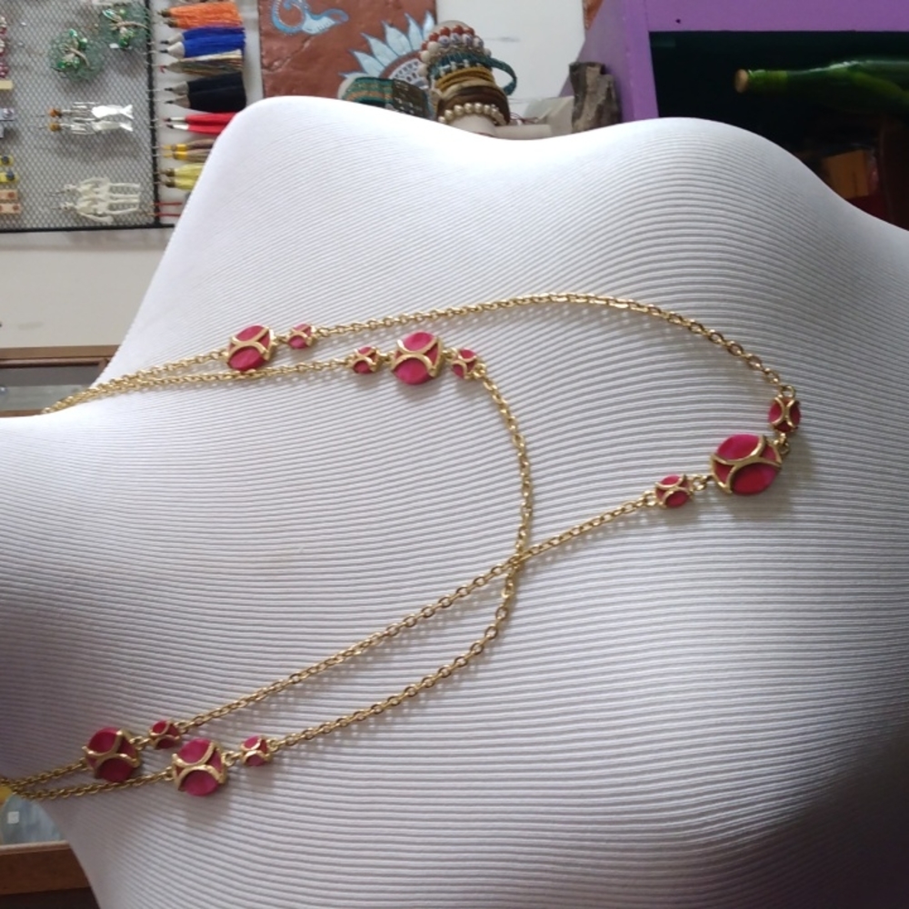 50-in gold tone and pink necklace
